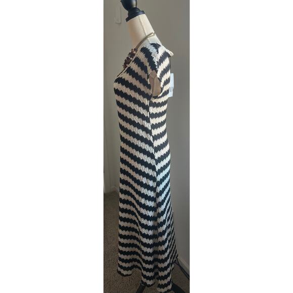 NWT Zara Limited Edition Black/Cream Striped Long Contrast Crochet Knit Dress L - Picture 4 of 10